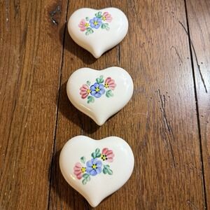 3 Vintage Lasting Products Inc Hand Painted Floral Ceramic Floral Hearts USA